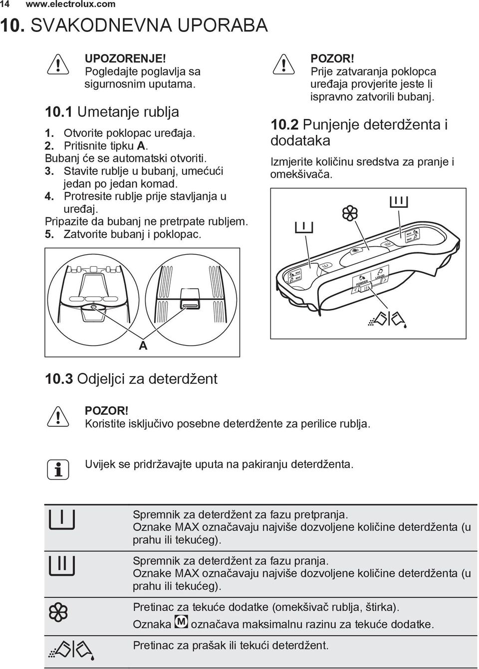 Zatvorite bubanj i poklopac. POZOR! Prije zatvaranja poklopca uređaja provjerite jeste li ispravno zatvorili bubanj. 10.