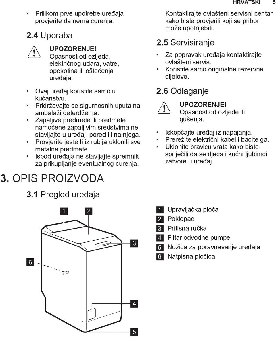 Zapaljive predmete ili predmete namočene zapaljivim sredstvima ne stavljajte u uređaj, pored ili na njega. Provjerite jeste li iz rublja uklonili sve metalne predmete.