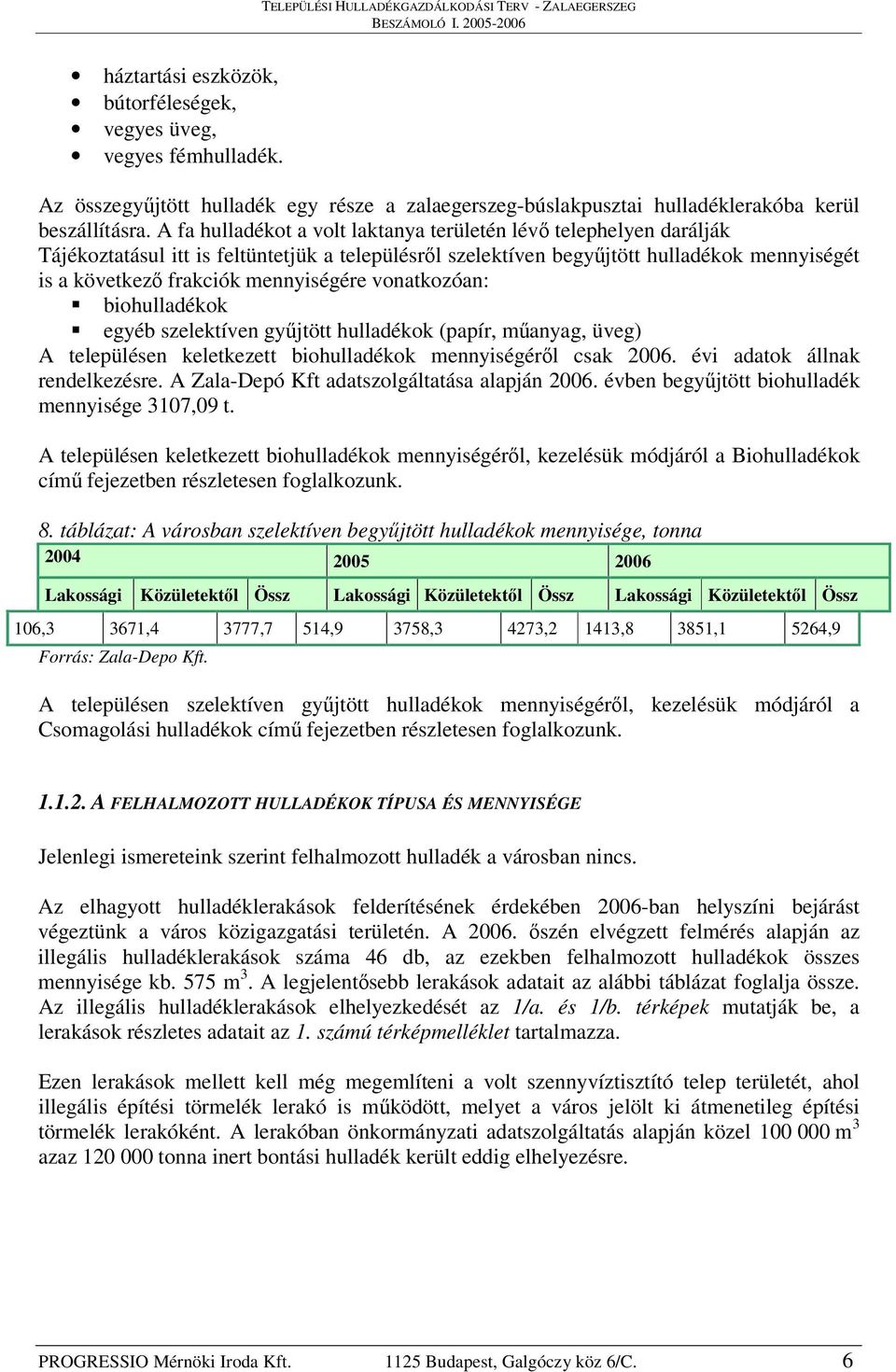 vonatkozóan: biohulladékok egyéb szelektíven gyjtött hulladékok (papír, manyag, üveg) A településen keletkezett biohulladékok mennyiségérl csak 2006. évi adatok állnak rendelkezésre.