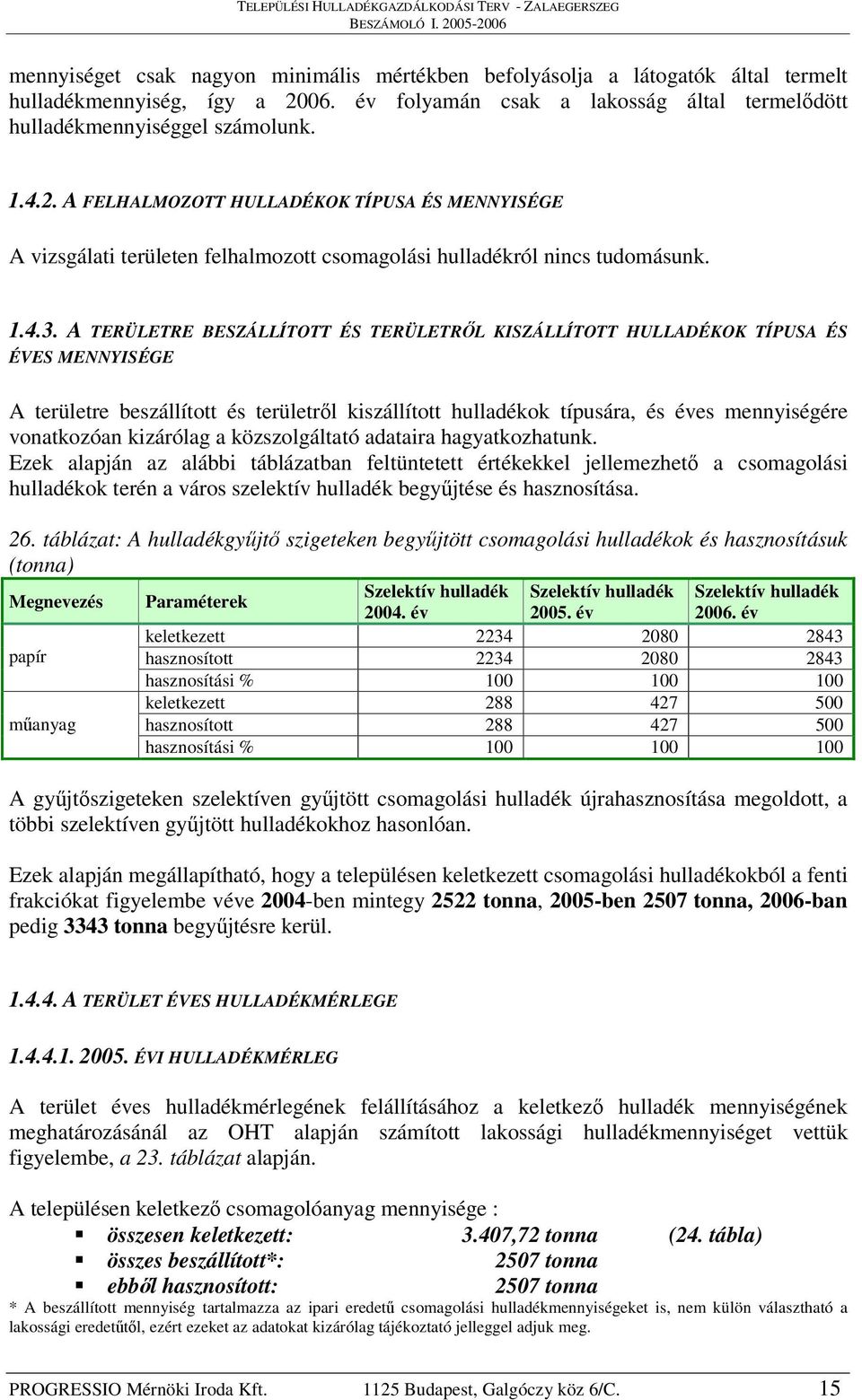 A FELHALMOZOTT HULLADÉKOK TÍPUSA ÉS MENNYISÉGE A vizsgálati területen felhalmozott csomagolási hulladékról nincs tudomásunk. 1.4.3.