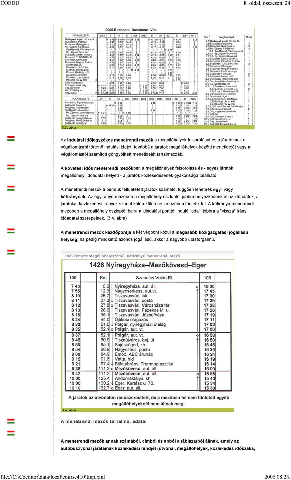 végállomástól számított göngyölített menetidejét tartalmazzák.