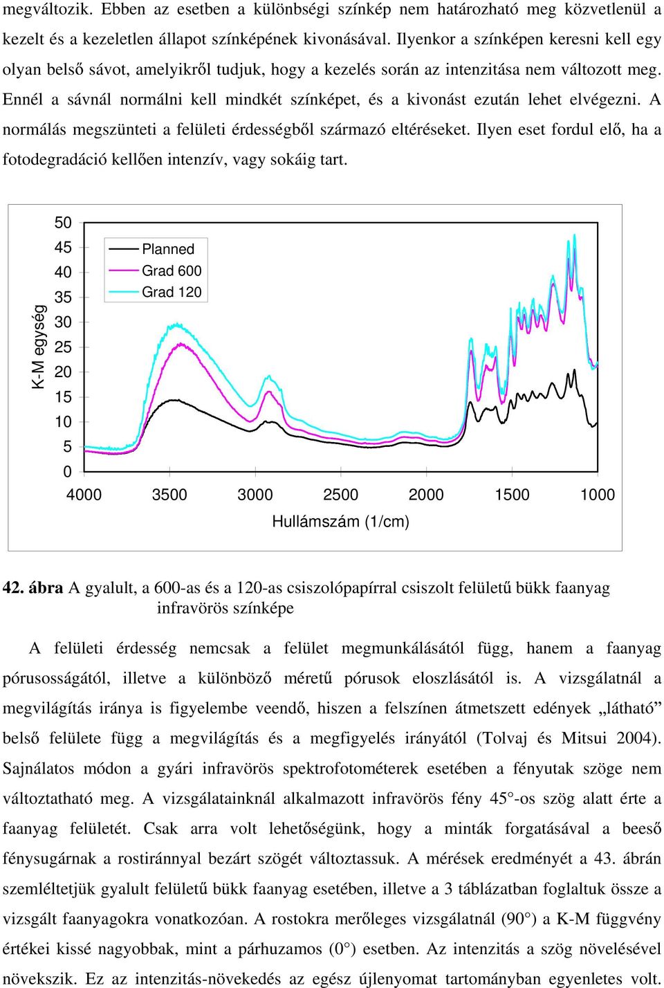 Ennél a sávnál normálni kell mindkét színképet, és a kivonást ezután lehet elvégezni. A normálás megszünteti a felületi érdességb l származó eltéréseket.