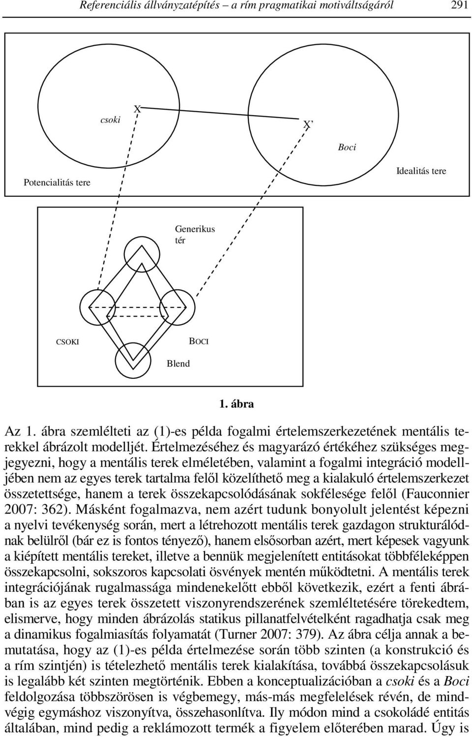 Értelmezéséhez és magyarázó értékéhez szükséges megjegyezni, hogy a mentális terek elméletében, valamint a fogalmi integráció modelljében nem az egyes terek tartalma felől közelíthető meg a kialakuló