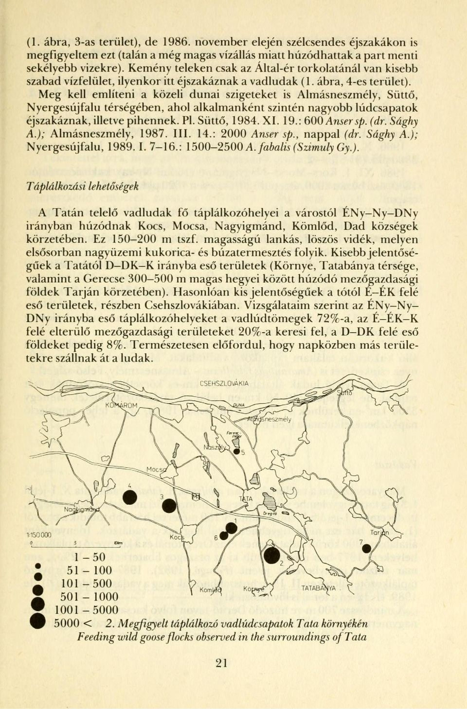 Meg kell említeni a közeli dunai szigeteket is Almásneszmély, Süttő, Nyergesújfalu térségében, ahol alkalmanként szintén nagyobb lúdcsapatok éjszakáznak, illetve pihennek. Pl. Süttő, 198