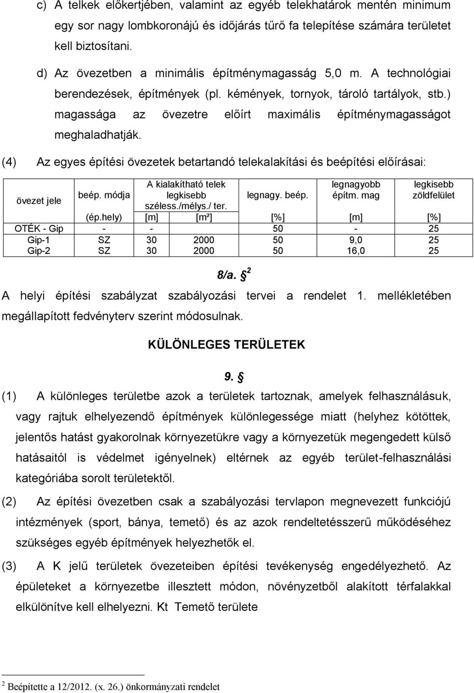 ) magassága az övezetre előírt maximális építménymagasságot meghaladhatják. (4) Az egyes építési övezetek betartandó telekalakítási és beépítési előírásai: övezet jele beép.