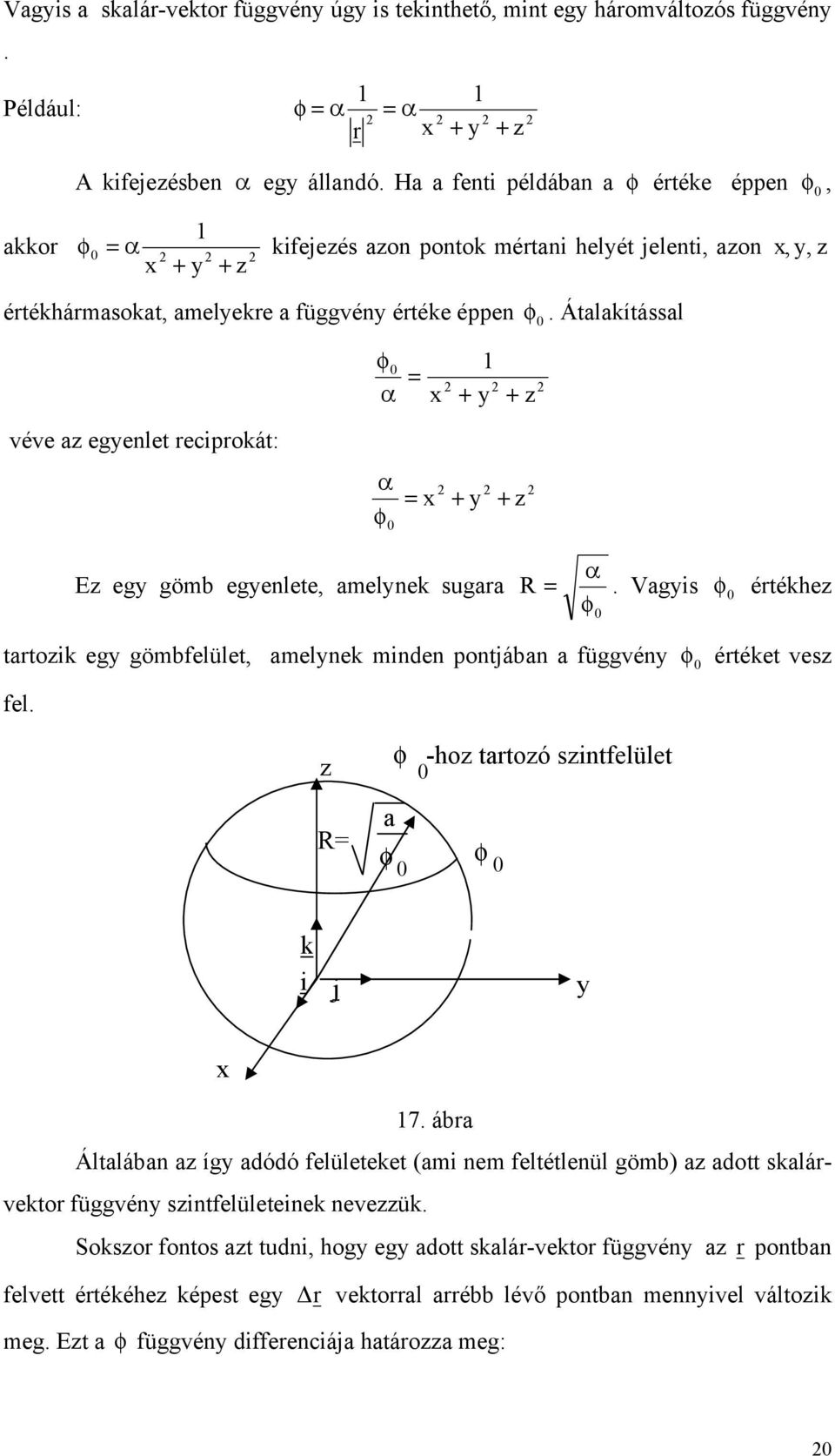 Átlítássl φ0 α véve egenlet recproát: α φ 0 E eg göm egenlete, melne sugr α R. Vgs φ 0 értéhe φ 0 trto eg gömfelület, melne mnden pontán függvén φ 0 értéet ves fel.