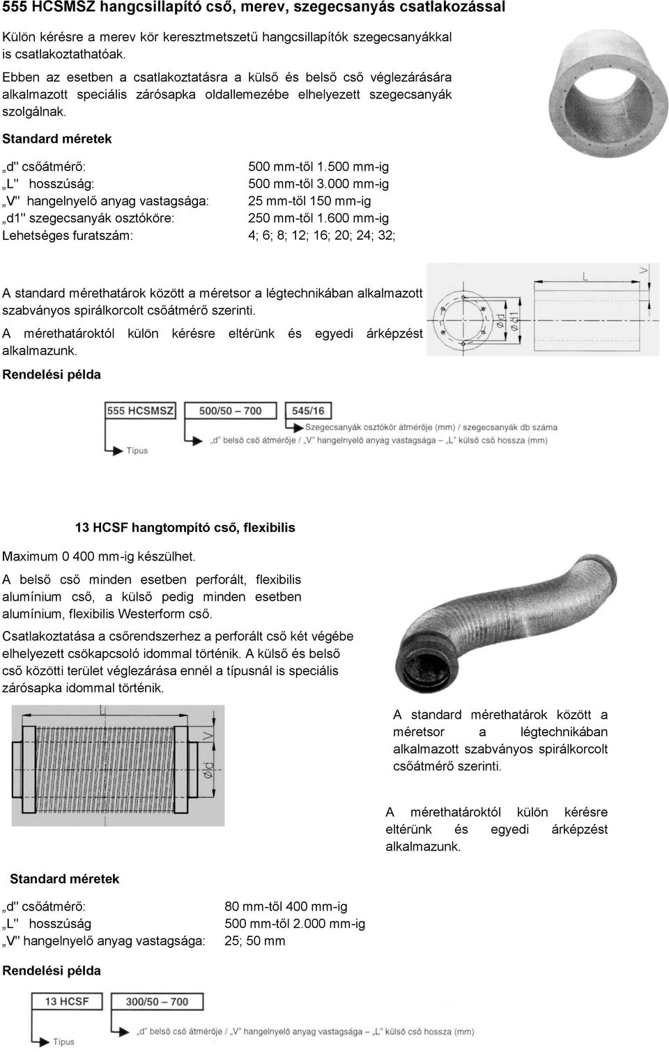 Standard méretek d" csőátmérő: V" hangelnyelő anyag vastagsága: d1" szegecsanyák osztóköre: Lehetséges furatszám: 500 mm-től 1.500 mm-ig 25 mm-től 150 mm-ig 250 mm-től 1.