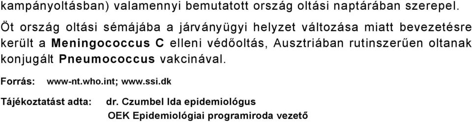 Meningococcus C elleni vädőoltås, AusztriÅban rutinszerűen oltanak konjugålt Pneumococcus