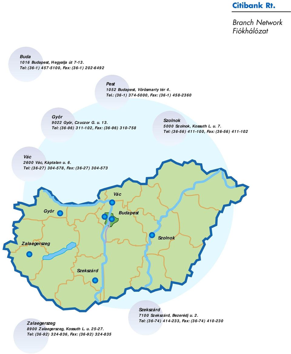 Tel: (36-27) 304-578, Fax: (36-27) 304-573 Vác Gyôr Budapest Zalaegerszeg Szolnok Szekszárd Zalaegerszeg 8900 Zalaegerszeg, Kossuth L. u. 25-27.