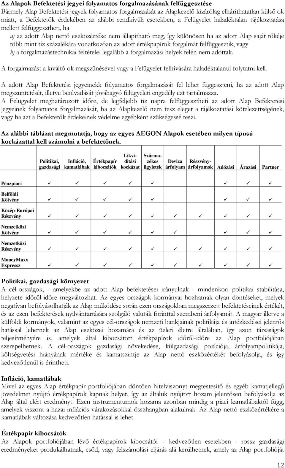 saját tıkéje több mint tíz százalékára vonatkozóan az adott értékpapírok forgalmát felfüggesztik, vagy b) a forgalmazástechnikai feltételei legalább a forgalmazási helyek felén nem adottak.