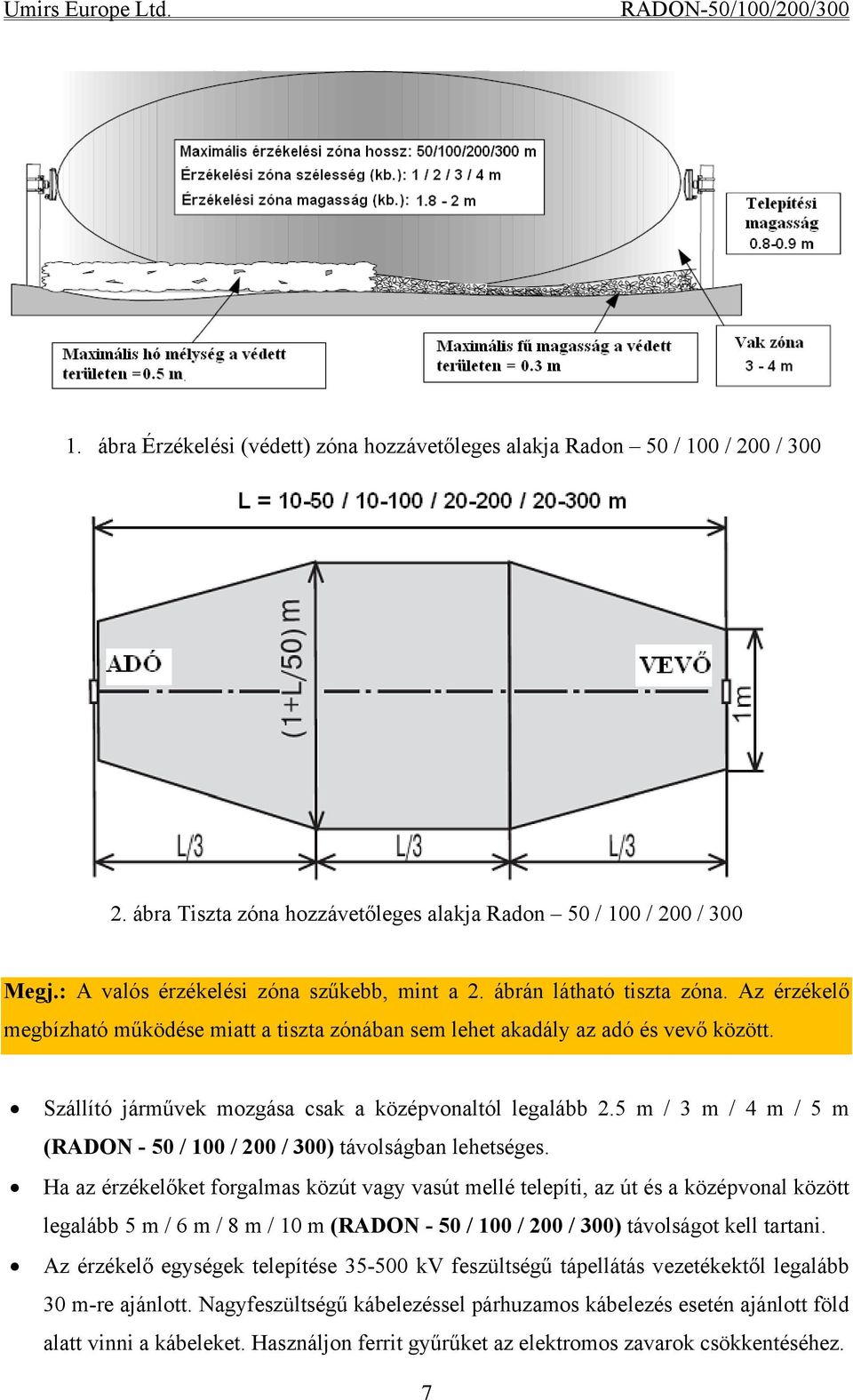 5 m / 3 m / 4 m / 5 m (RADON - 50 / 100 / 200 / 300) távolságban lehetséges.