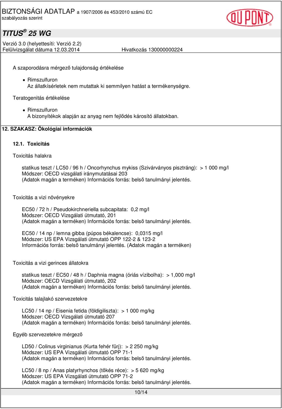 . SZAKASZ: Ökológiai információk 12