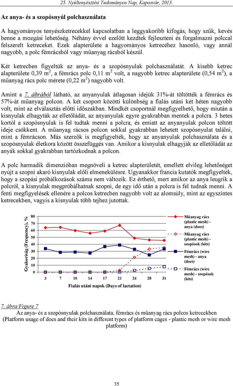 Ezek alapterülete a hagyományos ketrecéhez hasonló, vagy annál nagyobb, a polc fémrácsból vagy mőanyag rácsból készül. Két ketrecben figyeltük az anya- és a szopósnyulak polchasználatát.