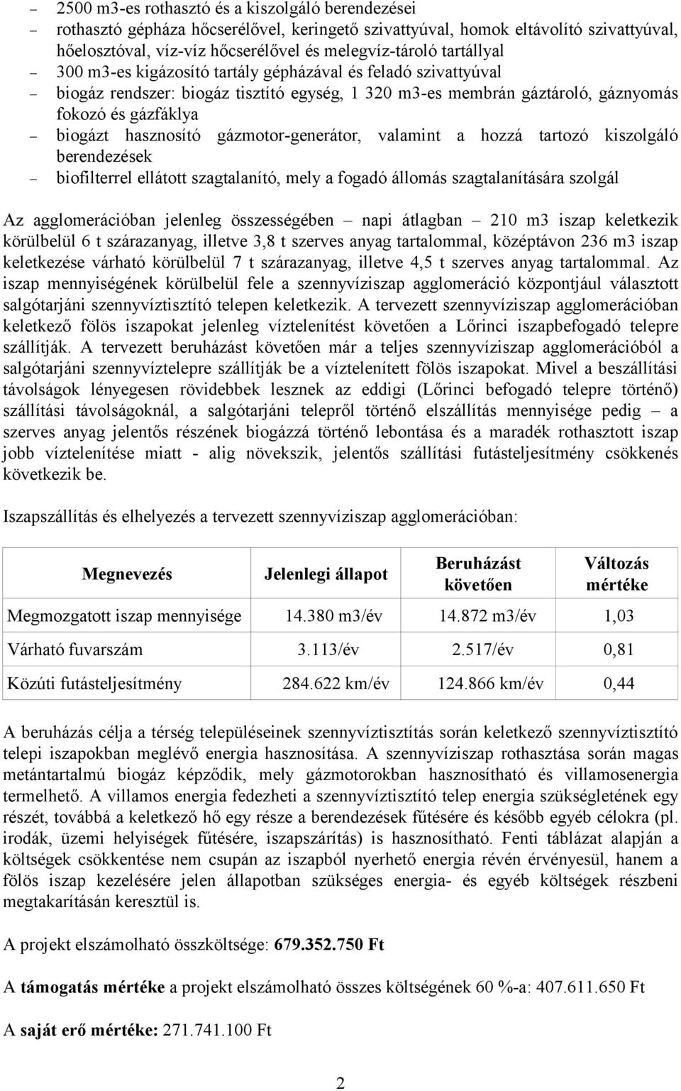 gázmotor-generátor, valamint a hozzá tartozó kiszolgáló berendezések biofilterrel ellátott szagtalanító, mely a fogadó állomás szagtalanítására szolgál Az agglomerációban jelenleg összességében napi