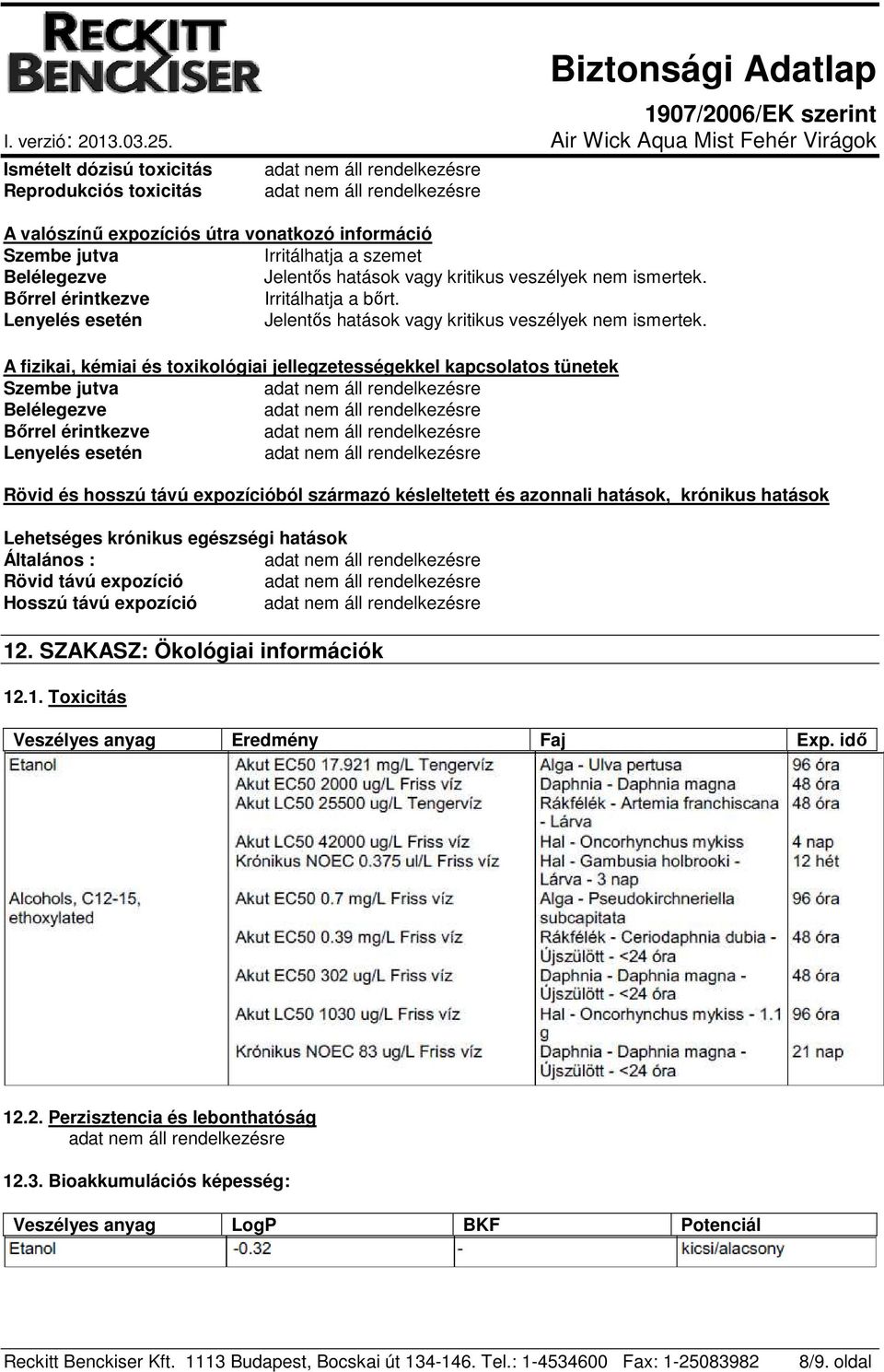 A fizikai, kémiai és toxikológiai jellegzetességekkel kapcsolatos tünetek Szembe jutva Belélegezve Bőrrel érintkezve Lenyelés esetén Rövid és hosszú távú expozícióból származó késleltetett és