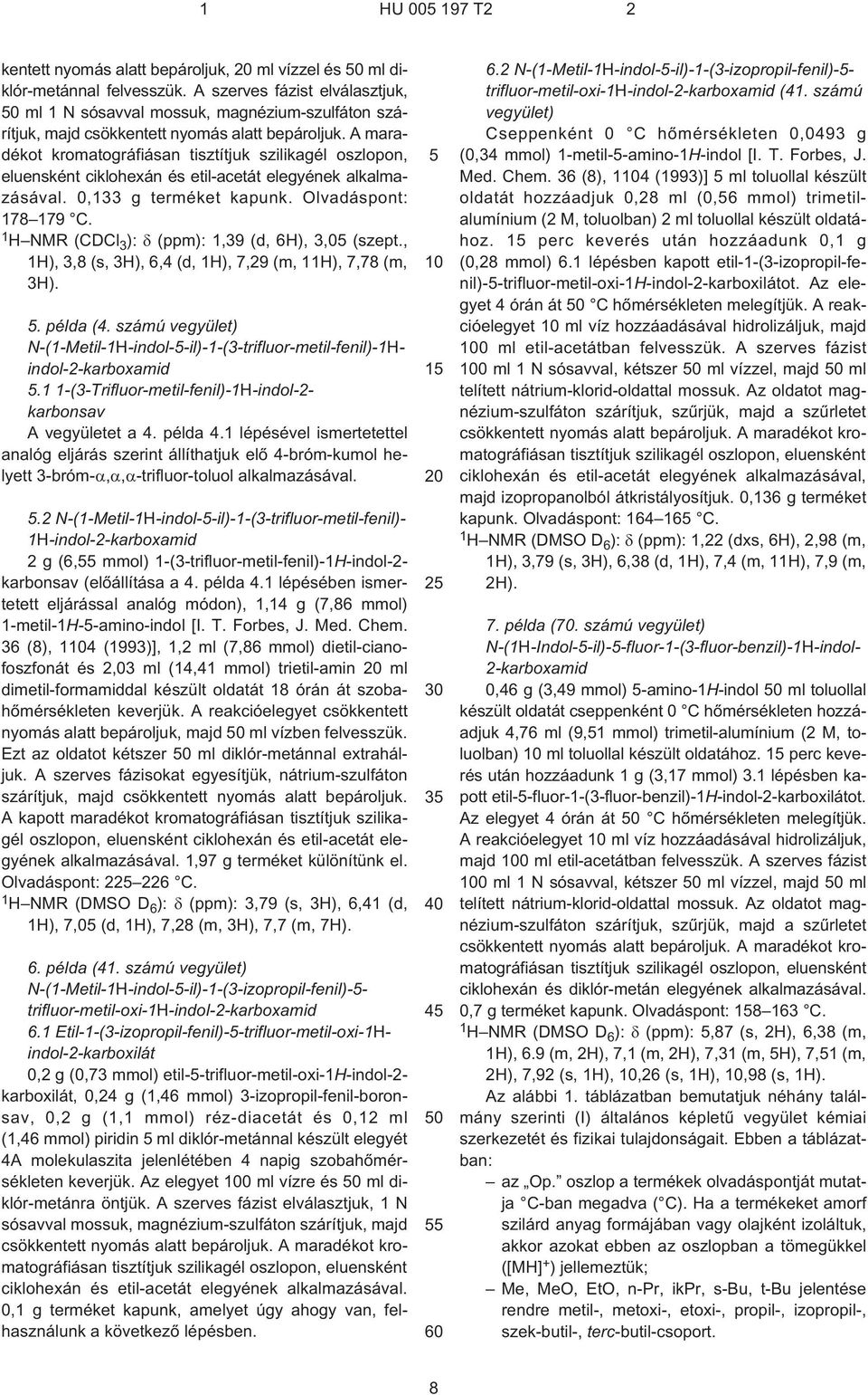 A maradékot kromatográfiásan tisztítjuk szilikagél oszlopon, eluensként ciklohexán és etil-acetát elegyének alkalmazásával. 0,133 g terméket kapunk. Olvadáspont: 178 179 C.