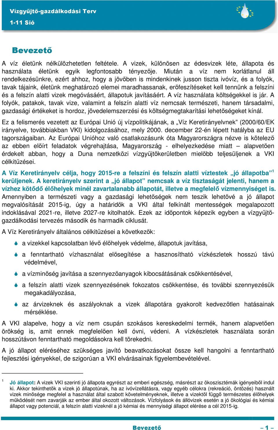 erőfeszítéseket kell tennünk a felszíni és a felszín alatti vizek megóvásáért, állapotuk javításáért. A víz használata költségekkel is jár.