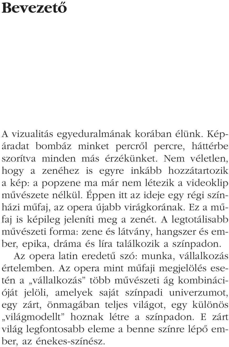 Ez a mûfaj is képileg jeleníti meg a zenét. A legtotálisabb mûvészeti forma: zene és látvány, hangszer és ember, epika, dráma és líra találkozik a színpadon.