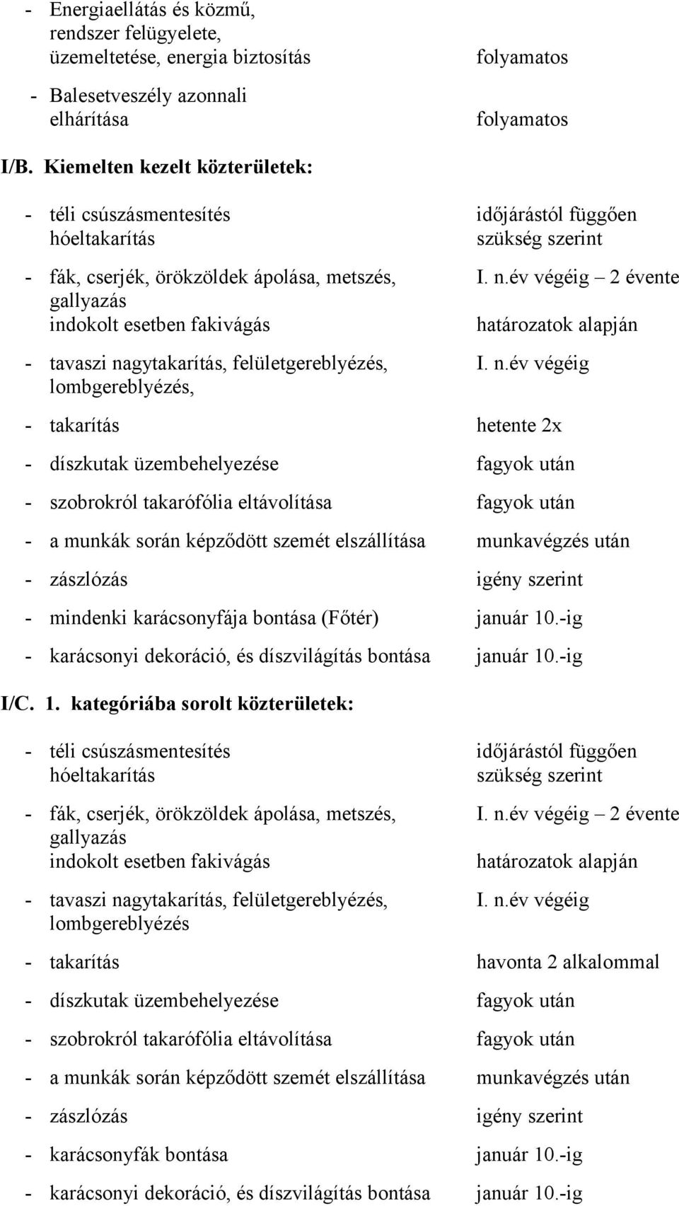 év végéig 2 évente gallyazás indokolt esetben fakivágás határozatok alapján - tavaszi na