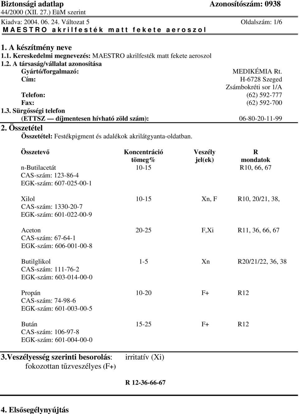 Összetétel Összetétel: Festékpigment és adalékok akrilátgyanta-oldatban.