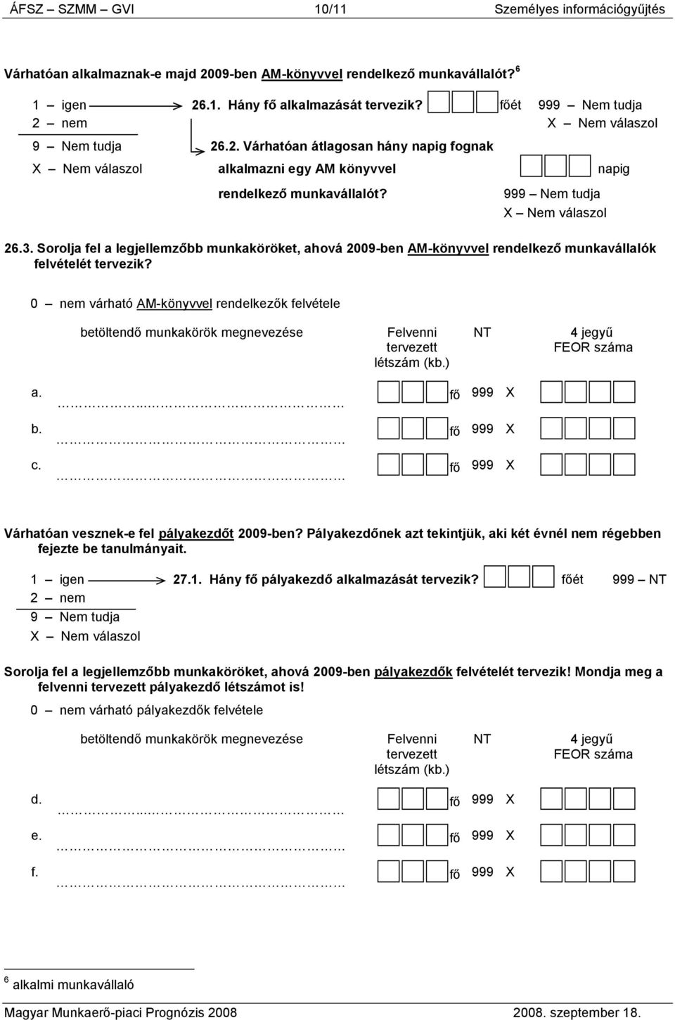 Sorolja fel a legjellemzőbb munkaköröket, ahová 2009-ben AM-könyvvel rendelkező munkavállalók felvételét tervezik?