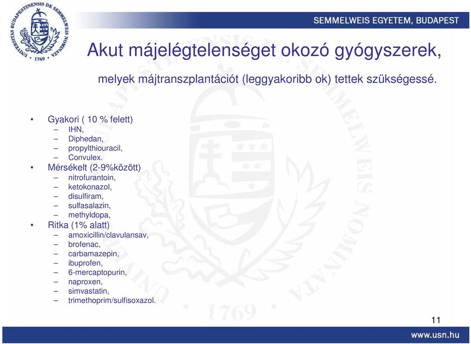 Mérsékelt (2-9%között) nitrofurantoin, ketokonazol, disulfiram, sulfasalazin, methyldopa, Ritka (1%