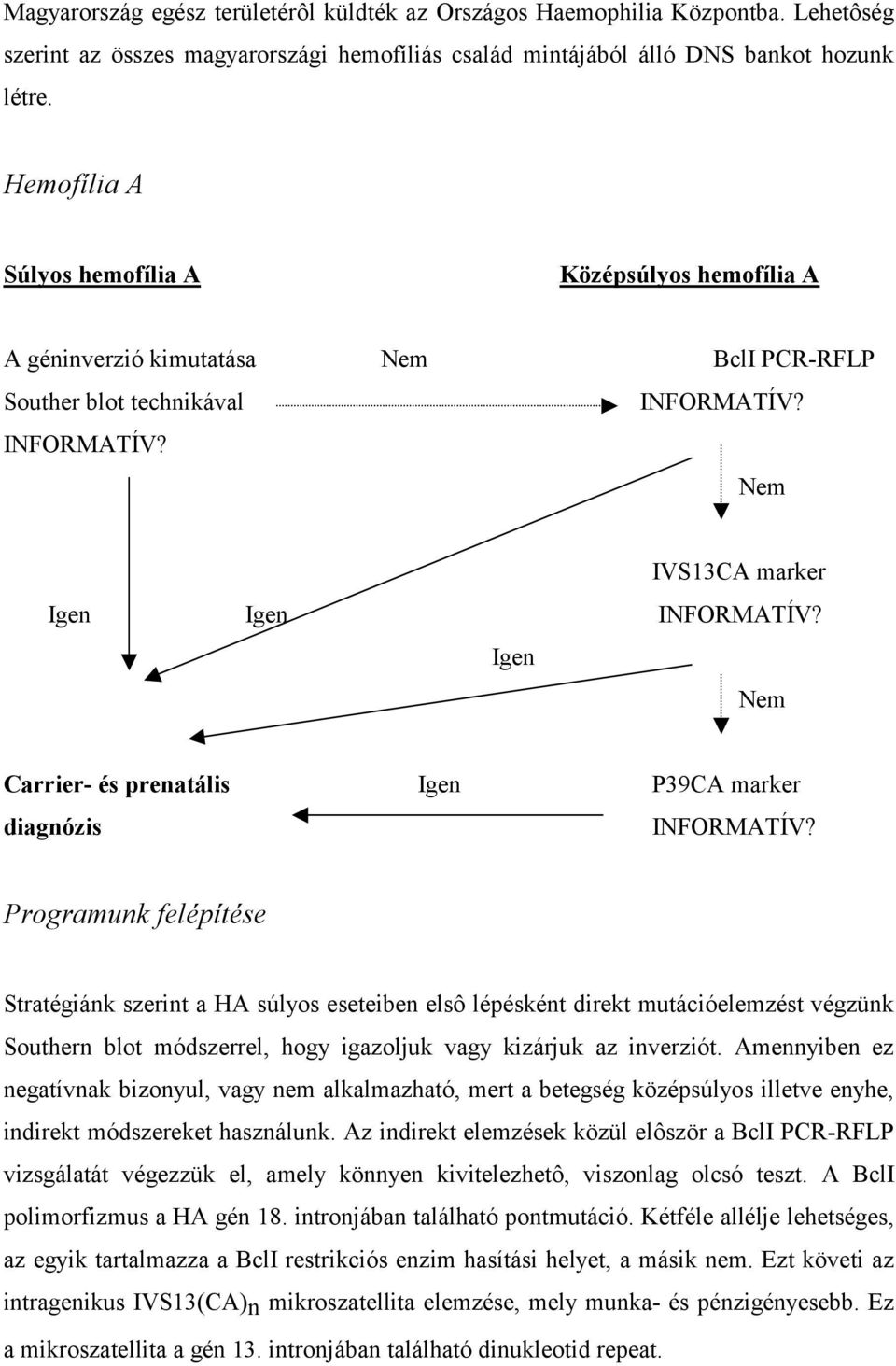 Igen Nem Carrier- és prenatális Igen P39CA marker diagnózis INFORMATÍV?