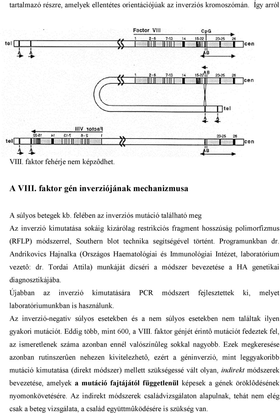 Programunkban dr. Andrikovics Hajnalka (Országos Haematológiai és Immunológiai Intézet, laboratórium vezetô: dr. Tordai Attila) munkáját dícséri a módszer bevezetése a HA genetikai diagnosztikájába.