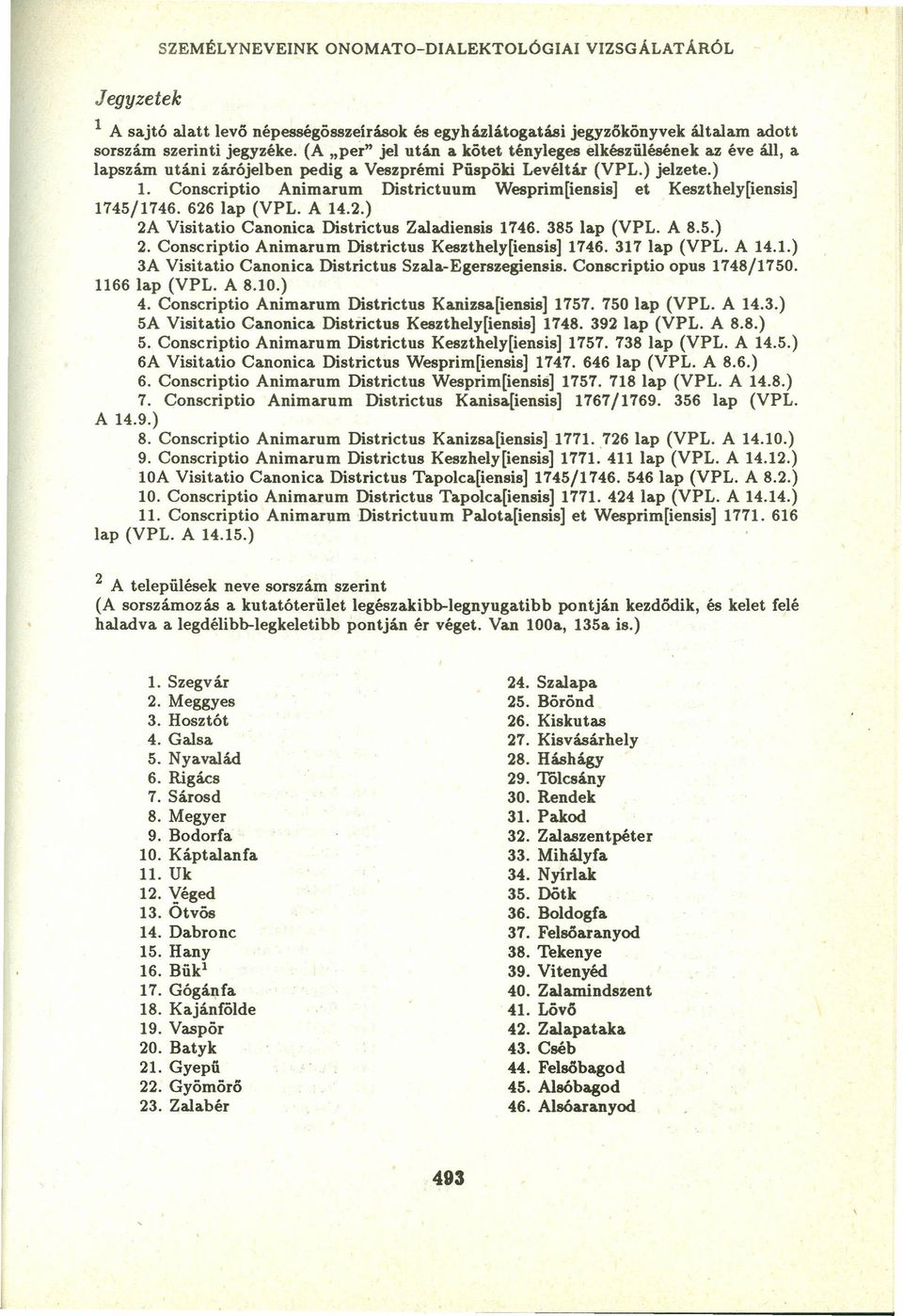 Conscriptio Animarum Districtuum Wesprim[iensis] et Keszthely[iensis] 1745/1746.626 lap (VPL. A 14.2.) 2A Visitatio Canonica Districtus Zaladiensis 1746. 385 lap (VPL. A 8.5.) 2. Conscriptio Animarum Districtus Keszthely[iensis] 1746.