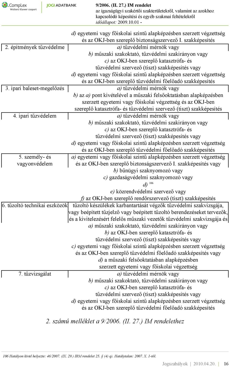 vagy főiskolai szintű alapképzésben szerzett végzettség és az OKJ-ben szereplő tűzvédelmi főelőadó szakképesítés 3.