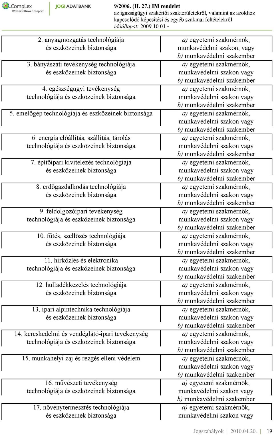 ) IM rendelet a) egyetemi szakmérnök, munkavédelmi szakon, vagy b) munkavédelmi szakember a) egyetemi szakmérnök, munkavédelmi szakon vagy b) munkavédelmi szakember a) egyetemi szakmérnök,