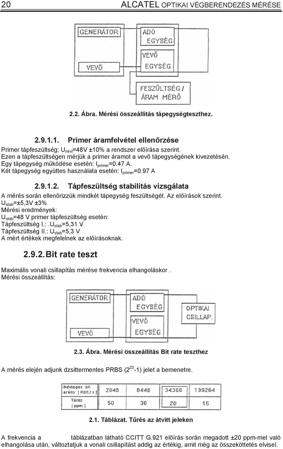 9.1.2. Tápfezültég tabilitá vizgálata A méré orán ellenrizzük mindkét tápegyég fezültégét. Az elíráok zerint. U tab =±5,3V ±3% Méréi eredmények: U tab =48 V primer tápfezültég eetén: Tápfezültég I.:.U tab =5,31 V Tápfezültég II.