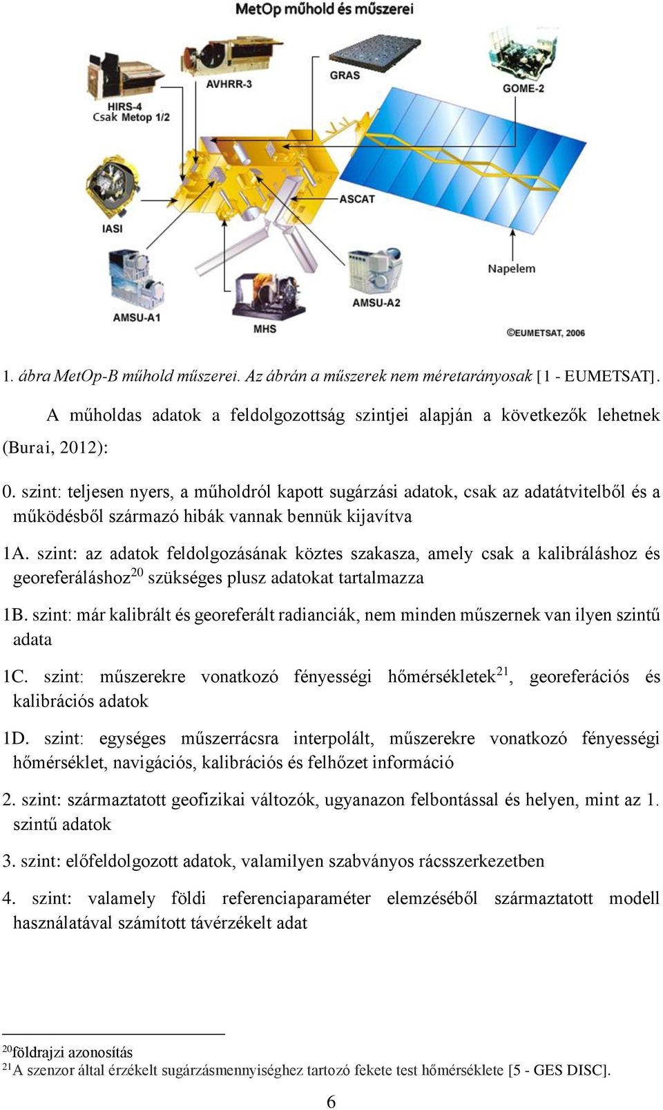 szint: az adatok feldolgozásának köztes szakasza, amely csak a kalibráláshoz és georeferáláshoz 20 szükséges plusz adatokat tartalmazza 1B.