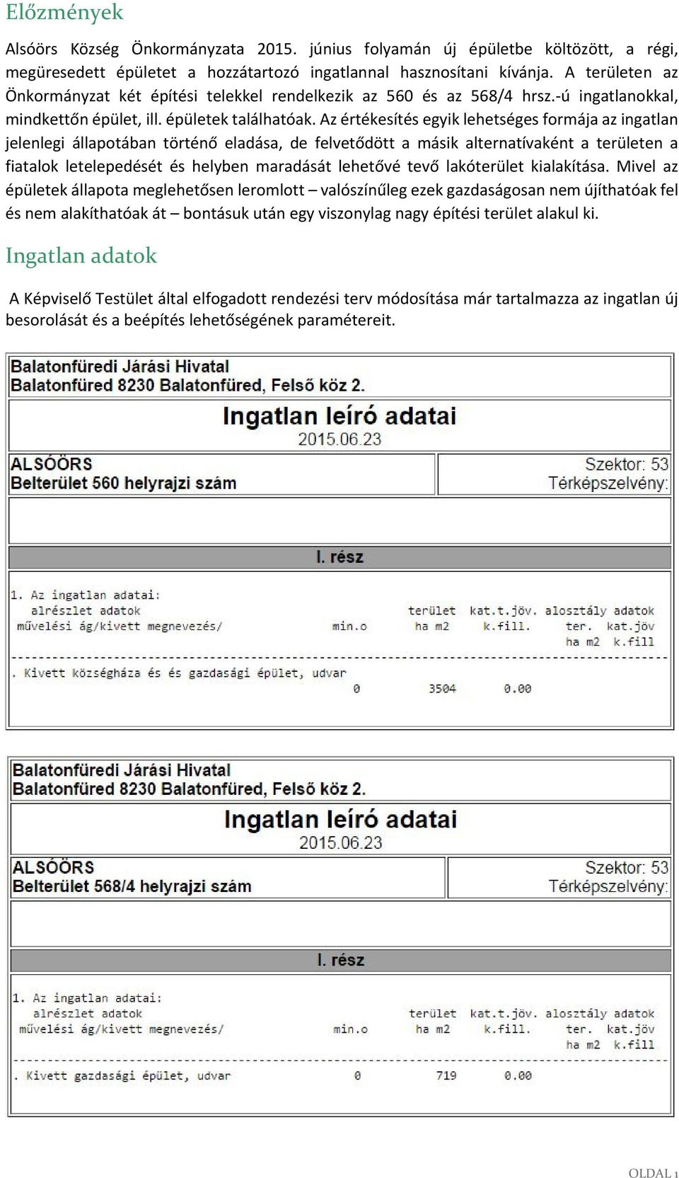 Az értékesítés egyik lehetséges formája az ingatlan jelenlegi állapotában történő eladása, de felvetődött a másik alternatívaként a területen a fiatalok letelepedését és helyben maradását lehetővé