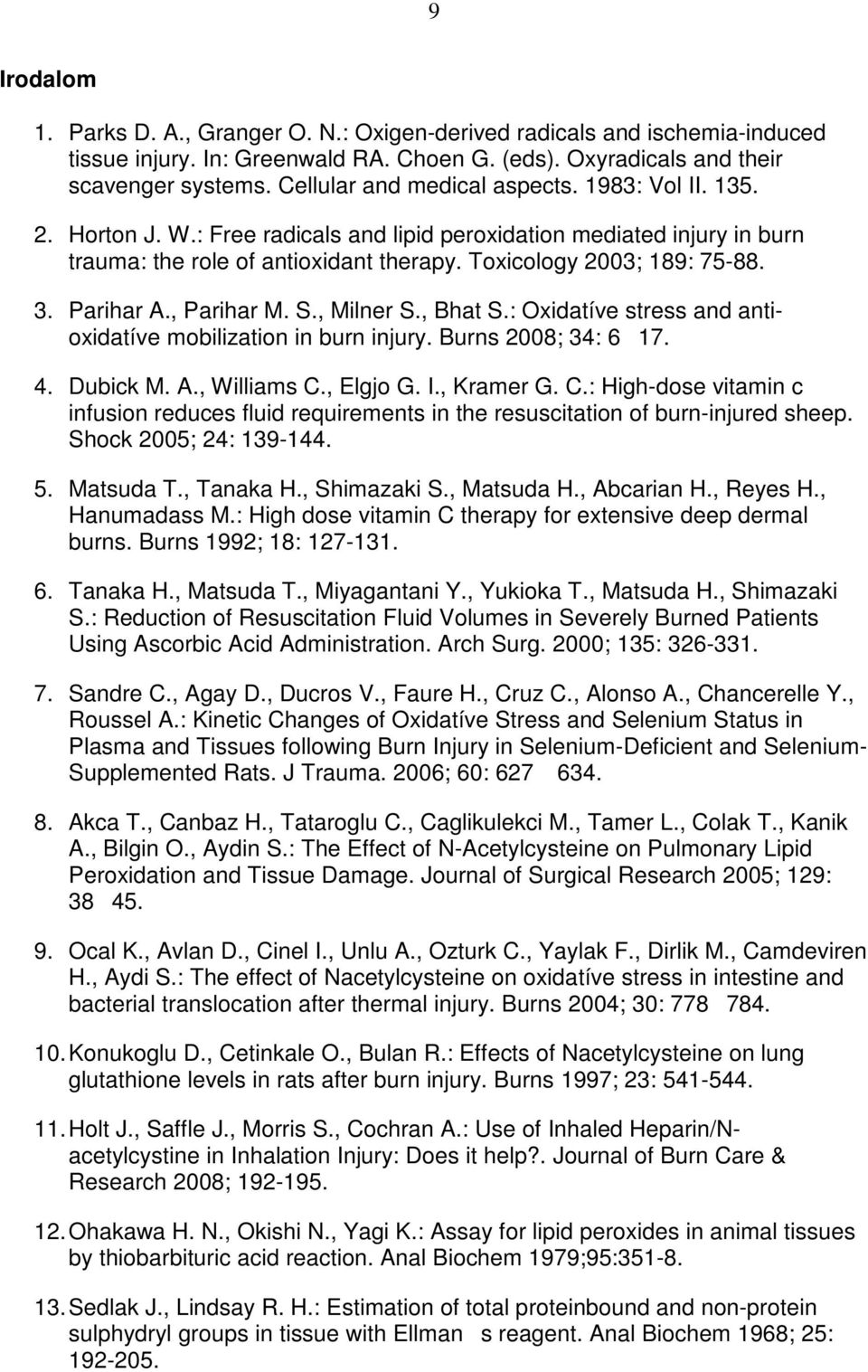 Parihar A., Parihar M. S., Milner S., Bhat S.: Oxidatíve stress and antioxidatíve mobilization in burn injury. Burns 2008; 34: 617. 4. Dubick M. A., Williams C.