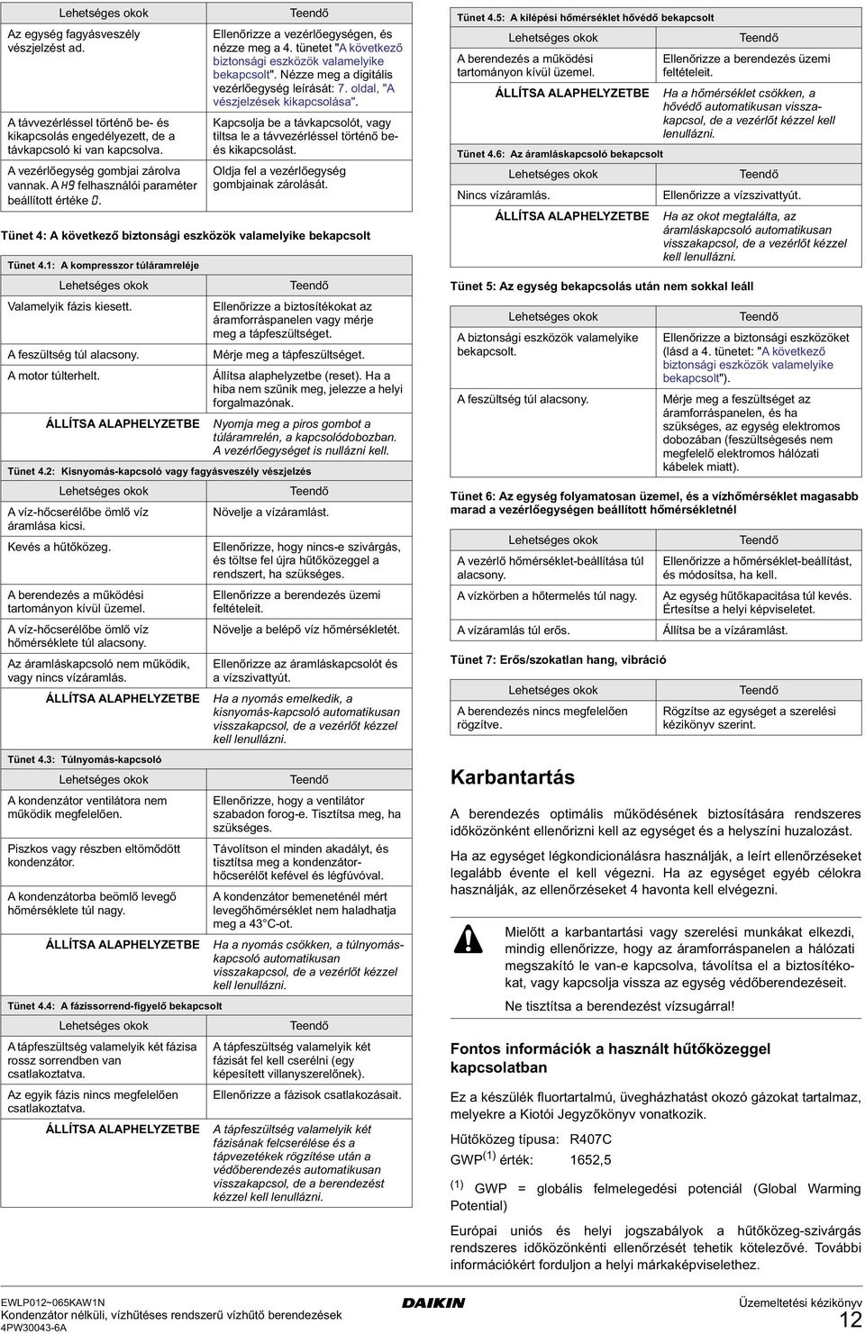 tünetet "A következő biztonsági eszközök valamelyike bekapcsolt". Nézze meg a digitális vezérlőegység leírását: 7. oldal, "A vészjelzések kikapcsolása".