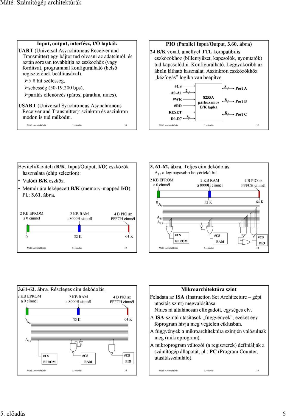 USRT (Universal Synchronous synchronous Receiver and Transmitter): szinkron és aszinkron módon is tud működni. Máté: rchitektúrák 5. előadás 31 PIO (Parallel Input/Output, 3.0.