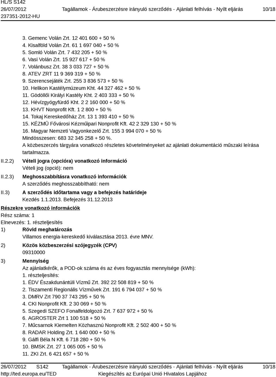 2 403 333 + 50 % 12. Hévízgyógyfürdő Kht. 2 2 160 000 + 50 % 13. KHVT Nonprofit Kft. 1 2 800 + 50 % 14. Tokaj Kereskedőház Zrt. 13 1 393 410 + 50 % 15. KÉZMÛ Fővárosi Kézműipari Nonprofit Kft.