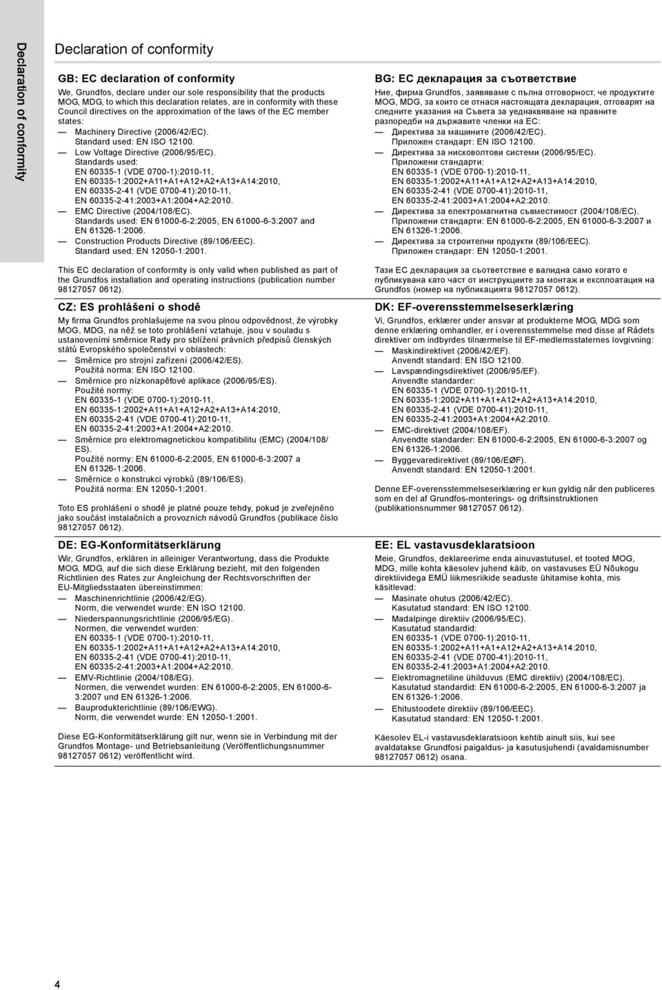 Standards used: EMC Directive (004/108/EC). Standards used: EN 61000-6-:005, EN 61000-6-3:007 and EN 6136-1:006. Construction Products Directive (89/106/EEC). Standard used: EN 1050-1:001.