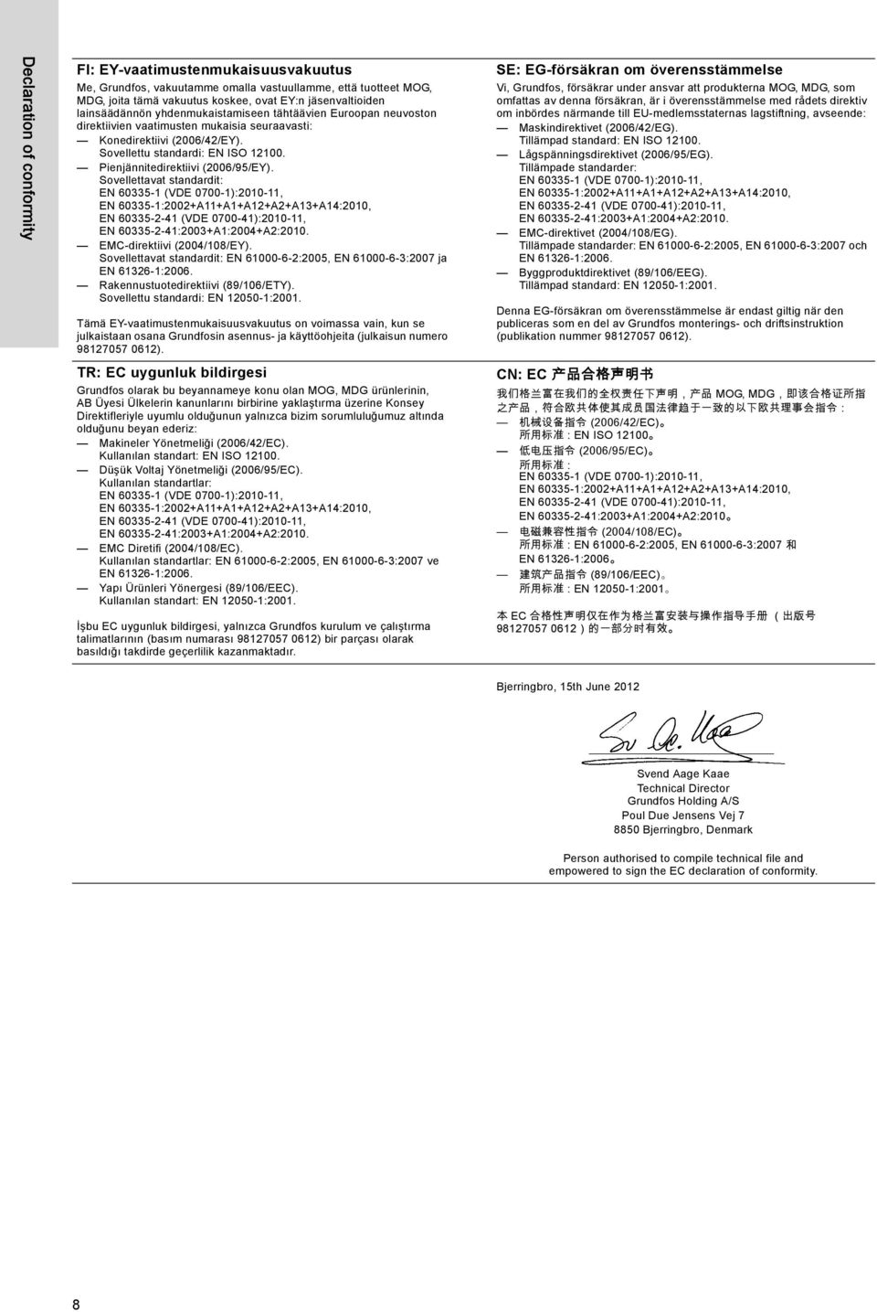 Sovellettavat standardit: EMC-direktiivi (004/108/EY). Sovellettavat standardit: EN 61000-6-:005, EN 61000-6-3:007 ja EN 6136-1:006. Rakennustuotedirektiivi (89/106/ETY).