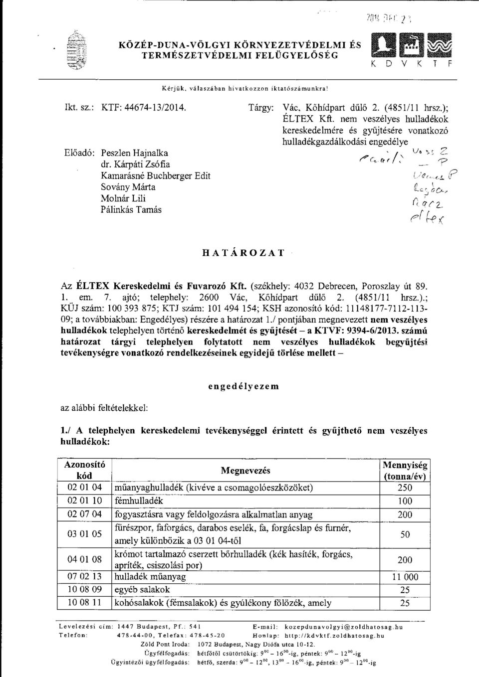 nem vesz6lyes hulladdkok kereskedeimdre ds gyrijt6s6re vonatkoz6 hullad6kgazd6lkod6si enged6lye tlo >: Z tor-.or/ )? l.:0,.,.t? t\ \L.,cO/ t,' II Q'L lr a,t F?