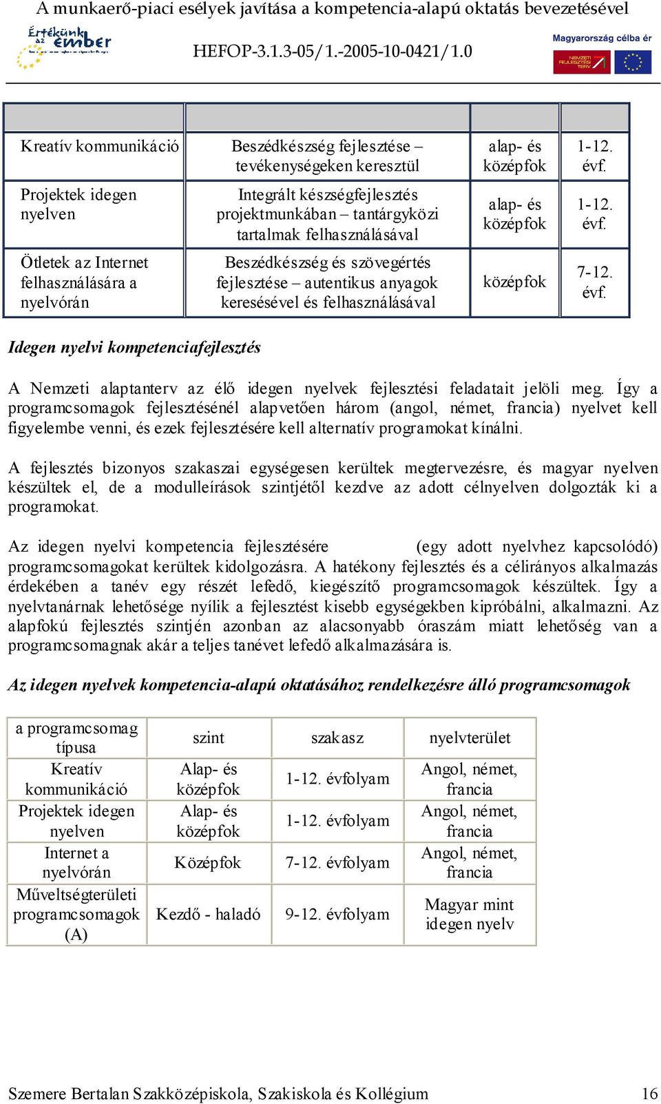 alap- és középfok alap- és középfok középfok 1-12. évf. 1-12. évf. 7-12. évf. A Nemzeti alaptanterv az élő idegen nyelvek fejlesztési feladatait jelöli meg.