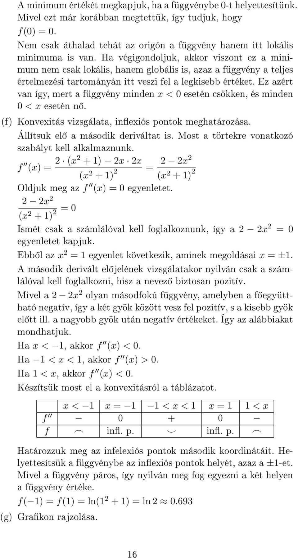 Ha végigondoljuk, akkor viszont ez a minimum nem csak lokális, hanem globális is, azaz a függvény a teljes értelmezési tartományán itt veszi fel a legkisebb értéket.