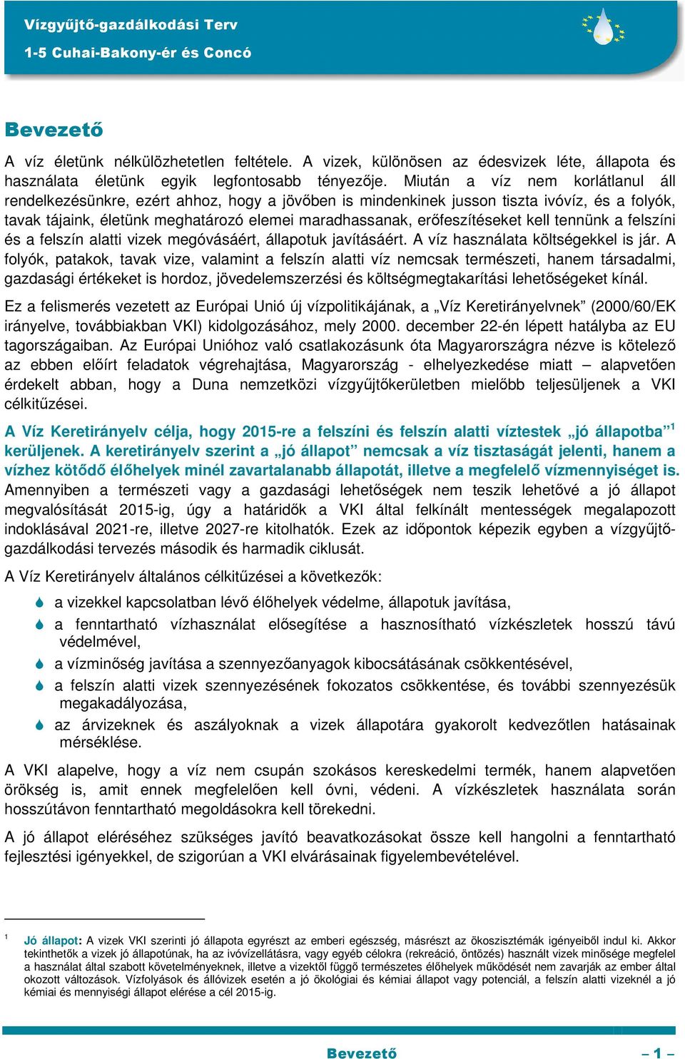 erőfeszítéseket kell tennünk a felszíni és a felszín alatti vizek megóvásáért, állapotuk javításáért. A víz használata költségekkel is jár.