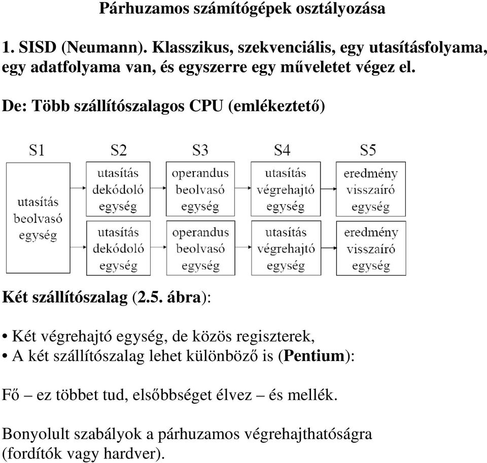 De: Több szállítószalagos CPU (emlékeztetı) Két szállítószalag (2.5.