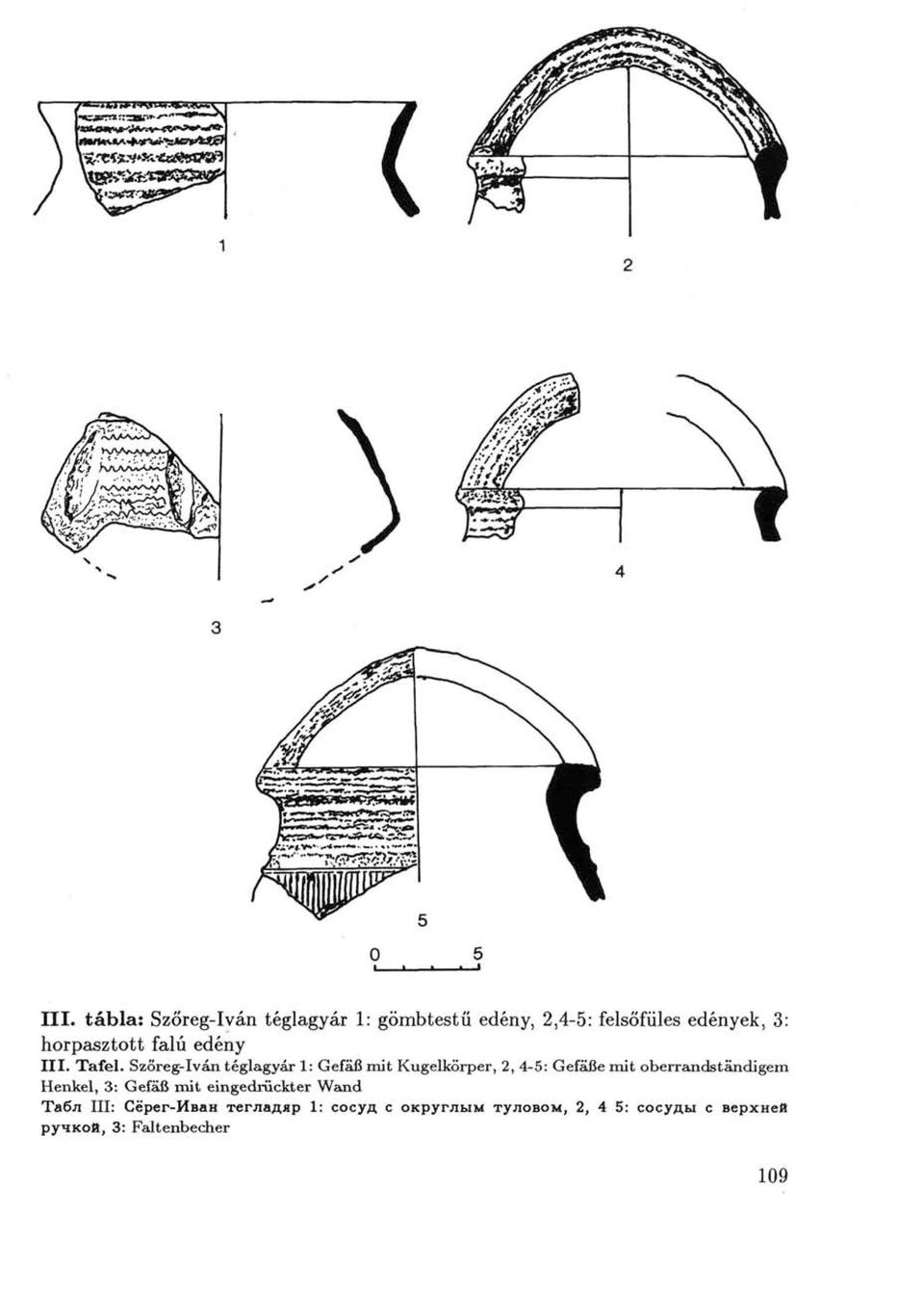 Szőreg-Iván téglagyár 1: Gefäß mit Kugelkörper, 2, 4-5: Gefäße mit oberrandständigem