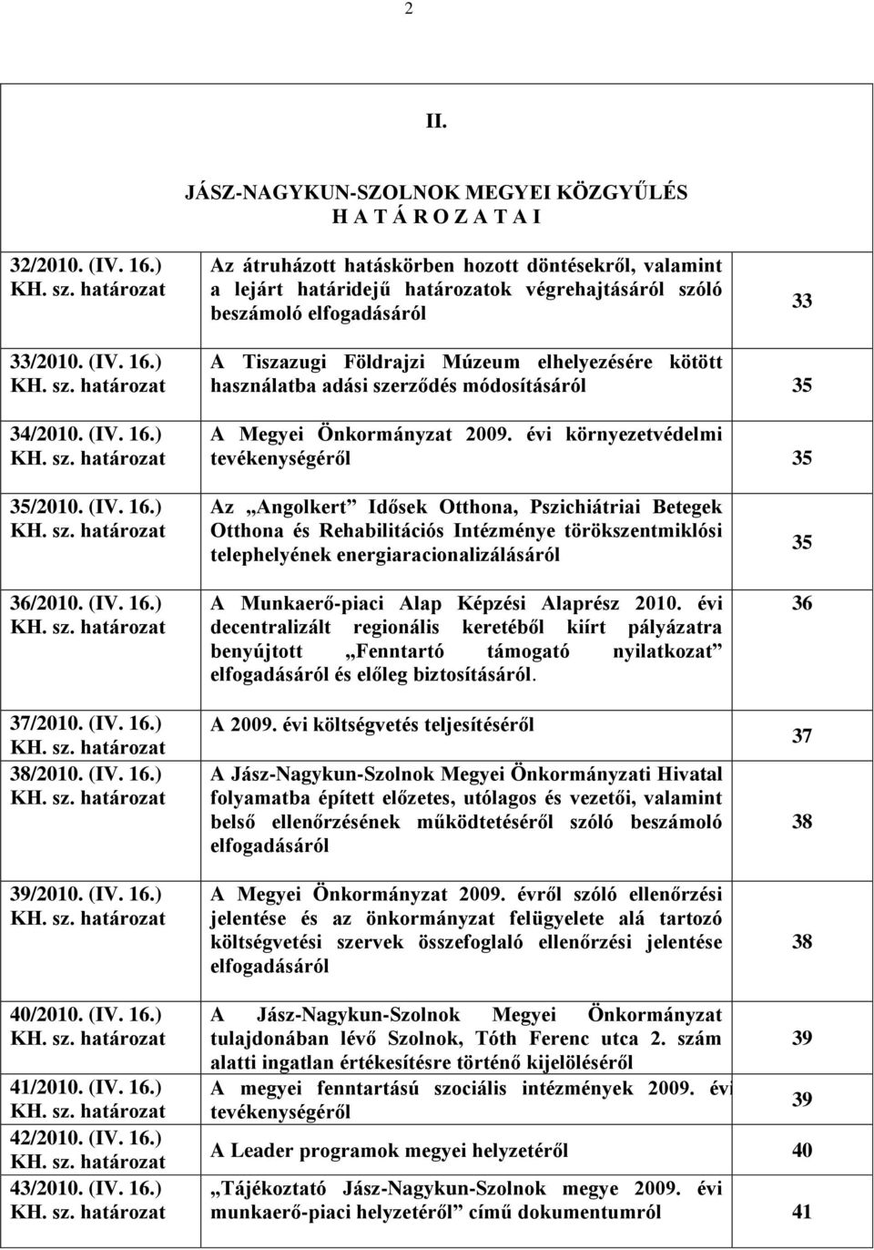 elfogadásáról 33 33/2010. (IV. 16.) KH. sz. határozat 34/2010. (IV. 16.) KH. sz. határozat A Tiszazugi Földrajzi Múzeum elhelyezésére kötött használatba adási szerződés módosításáról 35 A Megyei Önkormányzat 2009.