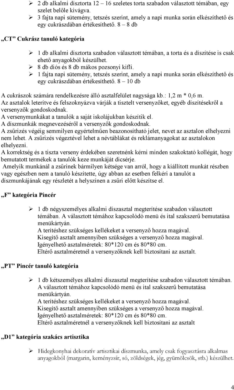 8 8 db CT Cukrász tanuló kategória 1 db alkalmi dísztorta szabadon választott témában, a torta és a díszítése is csak ehető anyagokból készülhet. 8 db diós és 8 db mákos pozsonyi kifli.