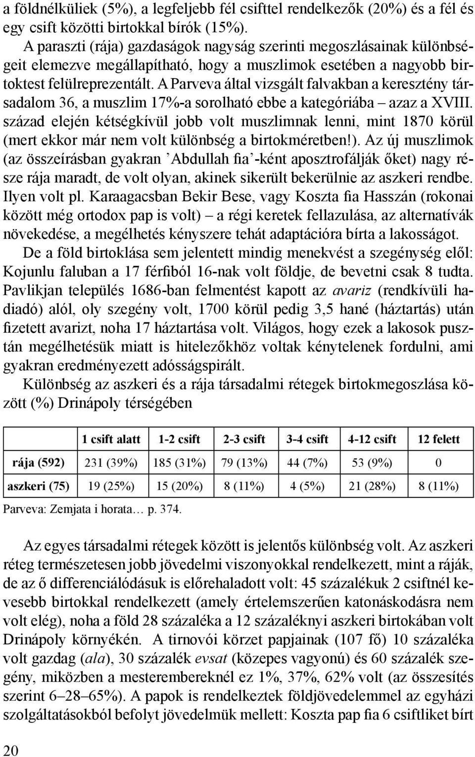 A Parveva által vizsgált falvakban a keresztény társadalom 36, a muszlim 17%-a sorolható ebbe a kategóriába azaz a XVIII.