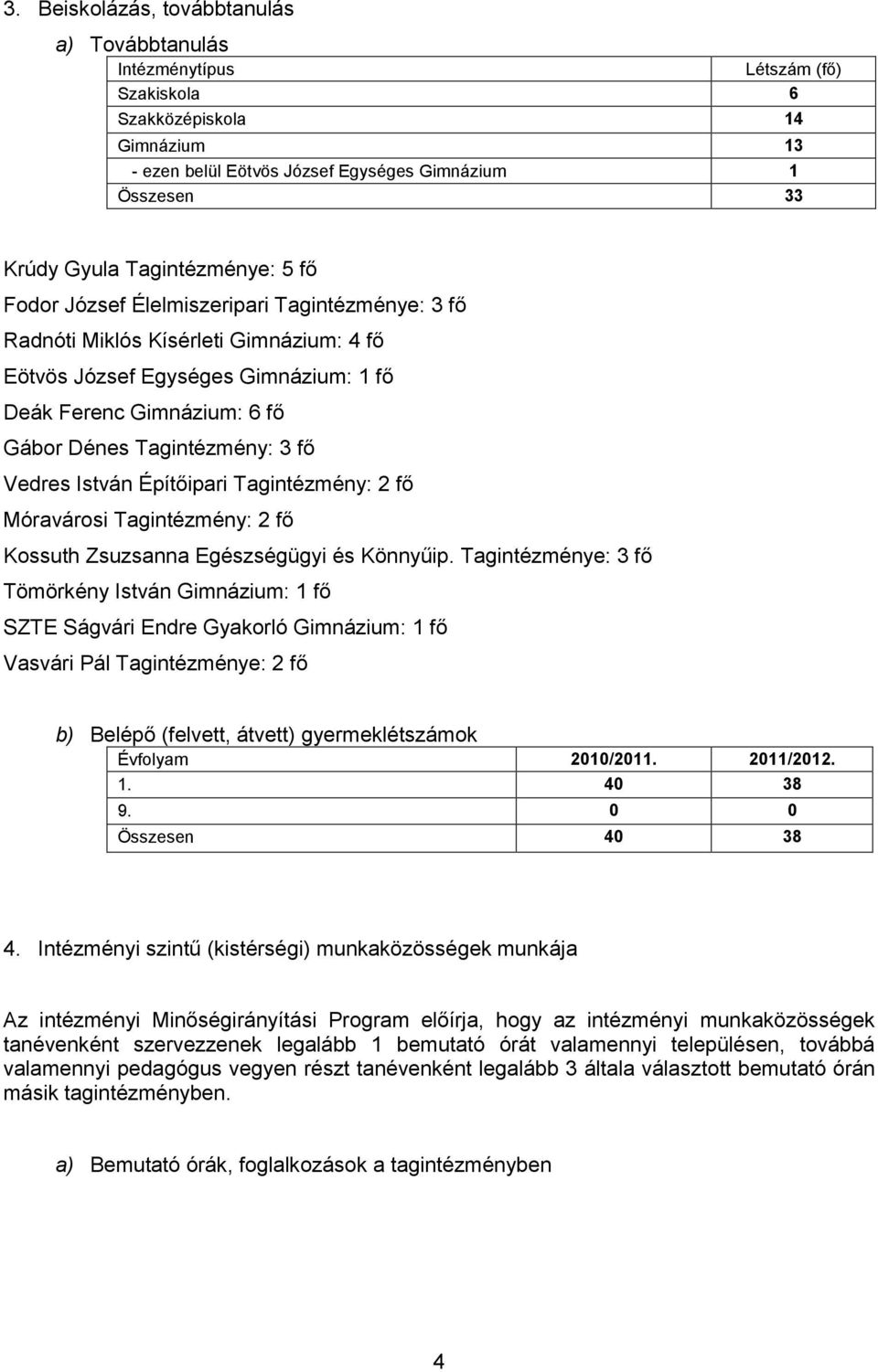 Tagintézmény: 3 fő Vedres István Építőipari Tagintézmény: 2 fő Móravárosi Tagintézmény: 2 fő Kossuth Zsuzsanna Egészségügyi és Könnyűip.